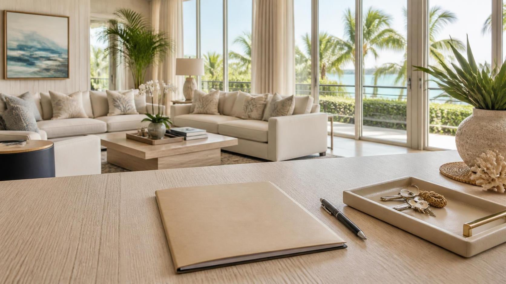 Furnished Naples living room prepared for a home sale inventory review