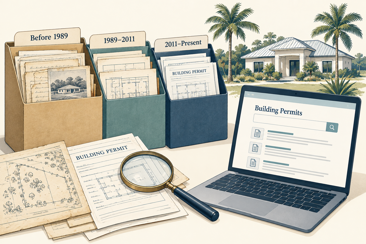 Illustration of the three date ranges used to research Collier County permits